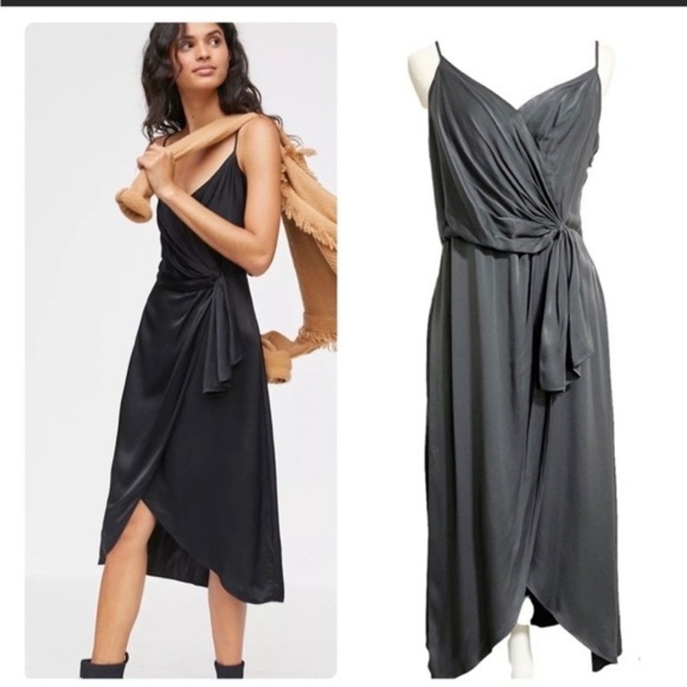 Anthropologie Black Giverny Glam Cocktail Whimsy Party Midi Slip Dress